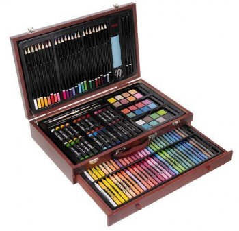 Mākslinieka Gleznošanas Zīmēšanas Piederumu (zīmuļi, krītiņi, krāsas) Komplekts Bērniem Koferī | Painting Drawing Accessories Set
