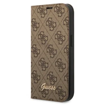 Guess iPhone 14 Wallet Case 4G Vintage Gold Logo, Brown