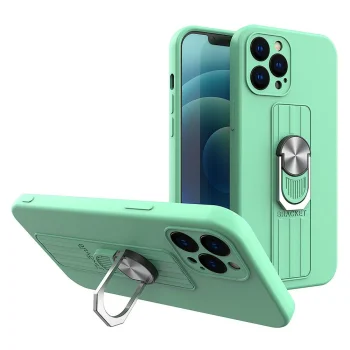 Silikona vāciņš iPhone 12 mini ar gredzenu un statīvu, piparmētru
