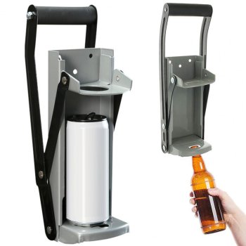 Can and bottle crusher with opener, space-saving design
