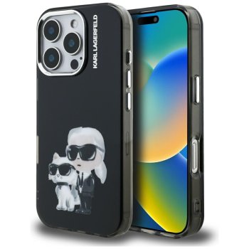 Karl Lagerfeld IML Aquarelle Karl & Choupette & Logo vāciņš iPhone 16 Pro Max tālrunim – melns | Phone Case Cover