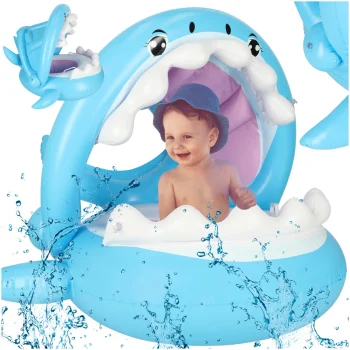 Bērnu piepūšamais peldriņķis Haizivs ar sēdekli un jumtiņu līdz 23 kg
