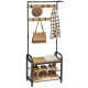 Industrial Hall Tree with Shoe Bench and Coat Hooks for Entryway