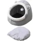 Soft Pet Bed House with Cat Ears, Size M, Grey