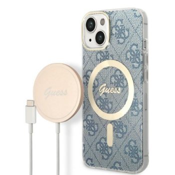 Apple iPhone 14 6.1" Guess 4G Print MagSafe Case Cover (GUBPP14SH4EACSB) + Charger, Blue