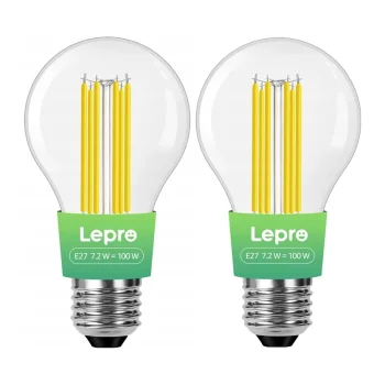 Светодиодная лампа LEPRO 100094-WW-EU-2 E27 Filament, 7.2W (100W), 1521 лм, 2700K, 2 шт.