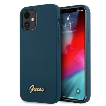 Чехол Guess для iPhone 12 mini Silicone Vintage Gold Logo, синий