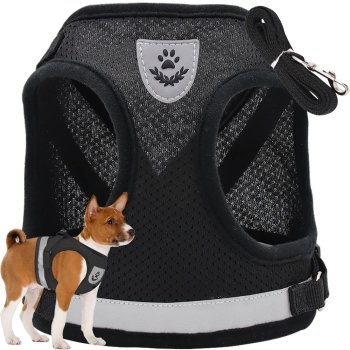 Soft Harness with Leash for Dogs and Cats, Reflective, Black, XS