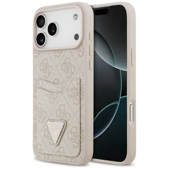 Guess iPhone 17 Pro Max vāciņš 4G Double Card Triangle, rozā