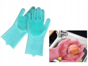 Силиконовые перчатки для мытья посуды со щеточкой, 2 шт.
