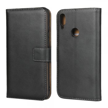 Maciņš vaciņš apvalks priekš Huawei Y6 / Y6 Prime 2019 | Genuine Leather Wallet Phone Cover for Huawei Y6 (2019) - Black