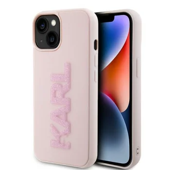 Karl Lagerfeld iPhone 15 vāciņš 3D Logo Glitter, rozā