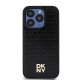 Apple iPhone 15 Pro 6.1\'\' DKNY Leather Monogram Pattern Metal Logo MagSafe Case Cover, Black