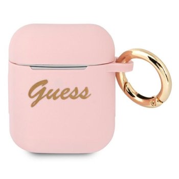 Guess Чехол для AirPods Silicone Vintage Script Розовый
