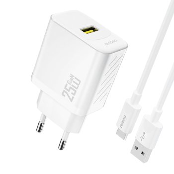 Dudao A27STEU 25W GaN USB-A sienas lādētājs ar USB-A – USB-C kabeli – balts