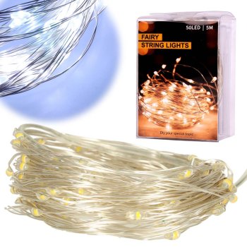 LED Ziemassvētku Gaismas Spuldzīšu Virtene 5m, 50 LED, Auksti Balta | LED Christmas Fairy String Lights 5m, 50 LED,...