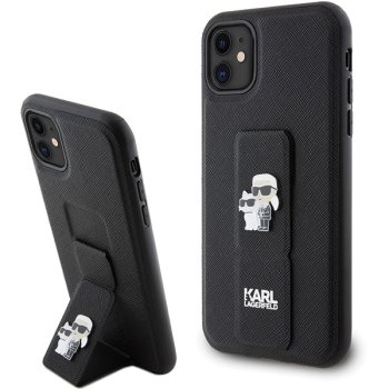 Apple iPhone 11 6.1'' Karl Lagerfeld Gripstand Saffiano Karl & Choupette Pins Cover Case, Black | Telefona Vāciņš...