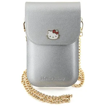 Сумка для смартфона Hello Kitty Leather Metal Logo Chain, серебристая