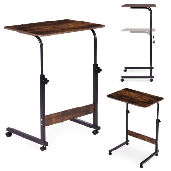 Mobile Laptop Desk C-Shaped End Table for Sofa ModernHome, Aged Walnut