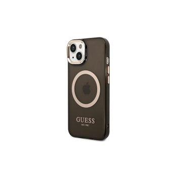 Guess iPhone 14 Plus Case Gold Outline Translucent Black