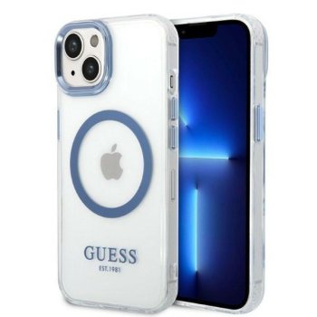 Guess Metal Outline MagSafe Case for iPhone 14 Plus / 15 Plus - Blue