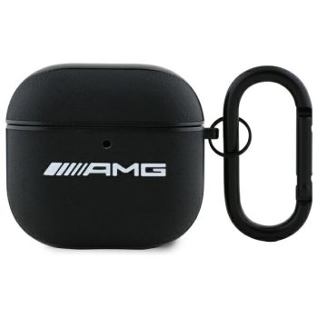 Mercedes-AMG Leather White Logo maciņš AirPods 4 austiņām melns/balts