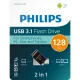 Philips 2 in 1 OTG USB zibatmiņa 128 GB USB 3.1 un USB-C, Midnight Black
