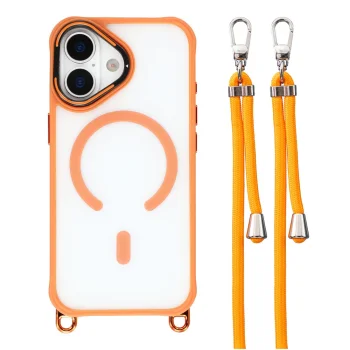 iPhone 17 Crossbody Case with Lanyard & MagSafe Stand, Orange