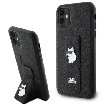 Karl Lagerfeld iPhone 11 / XR vāciņš Gripstand Saffiano Choupette, melns