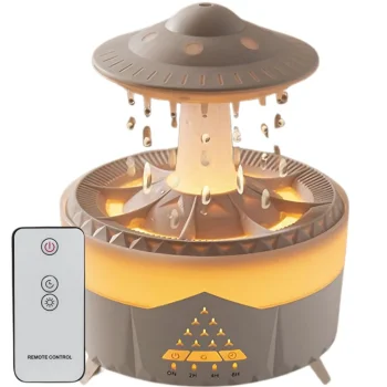 Gaisa mitrinātājs un aromāta difuzors UFO ar LED lampu un pulti, Balts