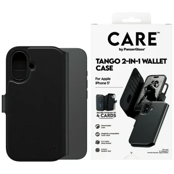PanzerGlass iPhone 17 atverams vāciņš maciņš grāmatiņa CARE Feature Tango 2in1 MagSafe, melns