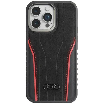 Чехол Audi для iPhone 14 Pro Max Genuine Leather MagSafe, черный/красный