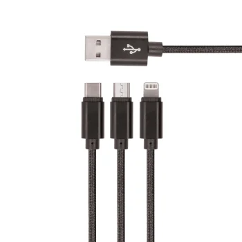 Setty KN3W1-01 3in1 kabelis USB uz Lightning/USB-C/microUSB 1m 2A, melns