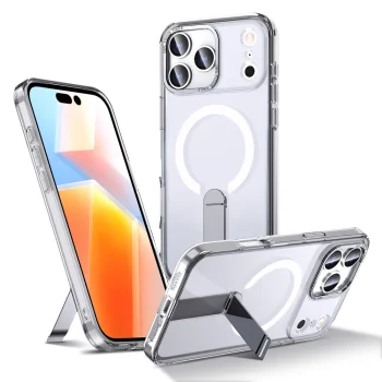 Hybrid Armor X iPhone 17 Pro vāciņš ar statīvu un MagSafe, caurspīdīgs