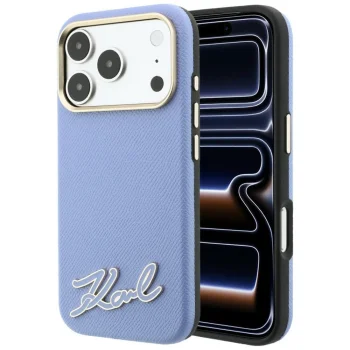 Чехол Karl Lagerfeld Grained with Resin Logo MagSafe для iPhone 18 Pro Max / 17 Pro Max, светло-синий