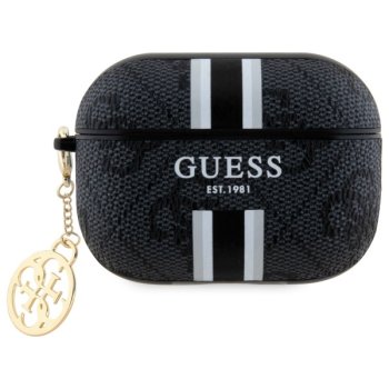 Guess AirPods Pro 2 maciņš 4G Printed Stripes Charm, melns