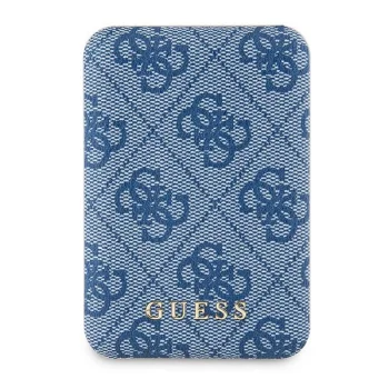Guess 5000mAh 15W беспроводной внешний аккумулятор 4G Leather Metal Logo, синий