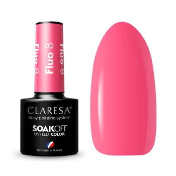 Claresa Fluo 8 hibrīda nagu laka, neona rozā, 5 g