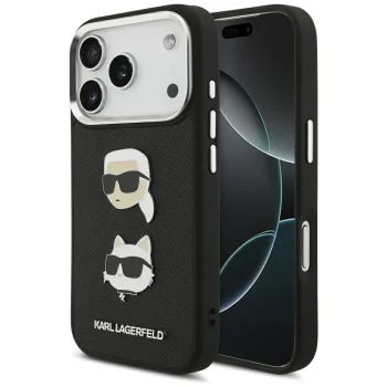 Karl Lagerfeld FW Grained Karl & Choupette Heads Pins & Logo iPhone 17 Pro vāciņš - melns | Phone Case Cover