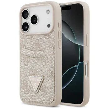 Guess iPhone 17 Pro vāciņš 4G Double Card Triangle, rozā