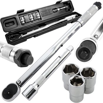 Torque Wrench Set 1/2 Inch Drive with Case, 3 Sockets 17/19/21mm, 40-210 Nm