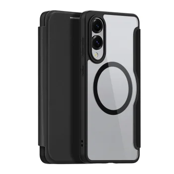 Dux Ducis Samsung Galaxy S25 Edge atverams vāciņš maciņš grāmatiņa Skin X Pro ar MagSafe, melns