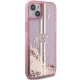 Guess iPhone 15 Plus / 14 Plus vāciņš Liquid Glitter Gold Stripes, rozā