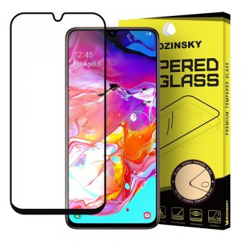 5D aizsargstikls Samsung Galaxy A70 (SM-A705F), melns noapaļots (Tempered Glass)
