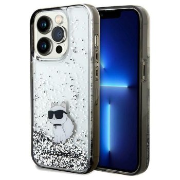 Karl Lagerfeld iPhone 14 Pro vāciņš Liquid Glitter Choupette, caurspīdīgs