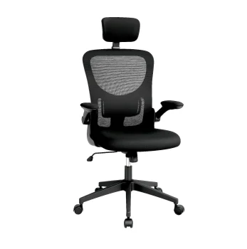 Ergonomisks grozāms biroja krēsls ar regulējamu galvas balstu, melns