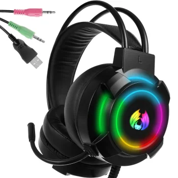 Vadu spēļu austiņas ar mikrofonu un RGB LED apgaismojumu 5.1