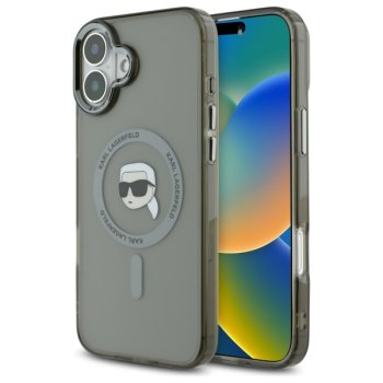 Karl Lagerfeld iPhone 16 Case IML Metal Karl Head MagSafe, Black