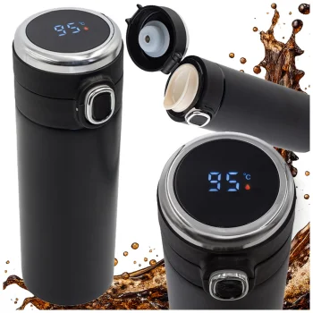 Thermal Mug Thermos with Temperature Display and Spout 400 ml, Black