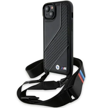Чехол BMW для iPhone 15 / 14 / 13 M Edition Carbon Stripe & Strap, черный